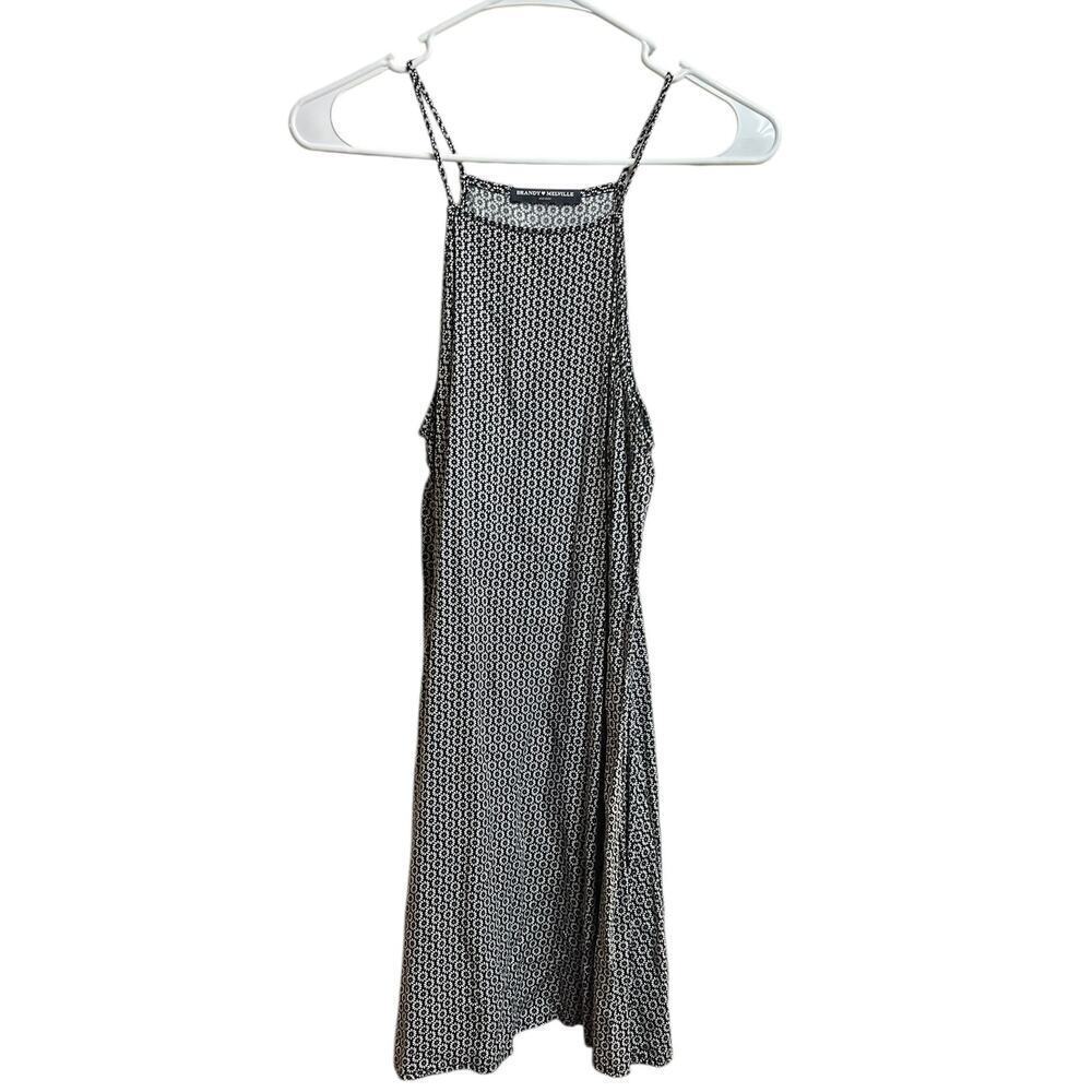 Brandy Melville Black White Floral Pattern Halter Mini Dress One Size